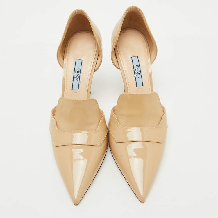 Pre Owned Prada Beige Patent Leather D'orsay Pointed Toe Pumps Size 37