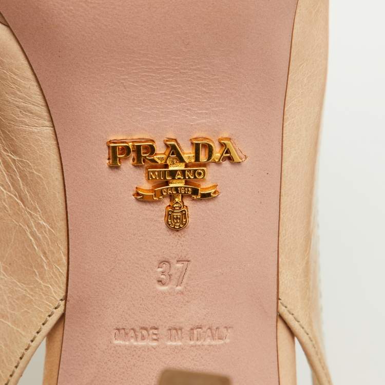Pre Owned Prada Beige Leather Peep Toe Platform Sandals Size 37