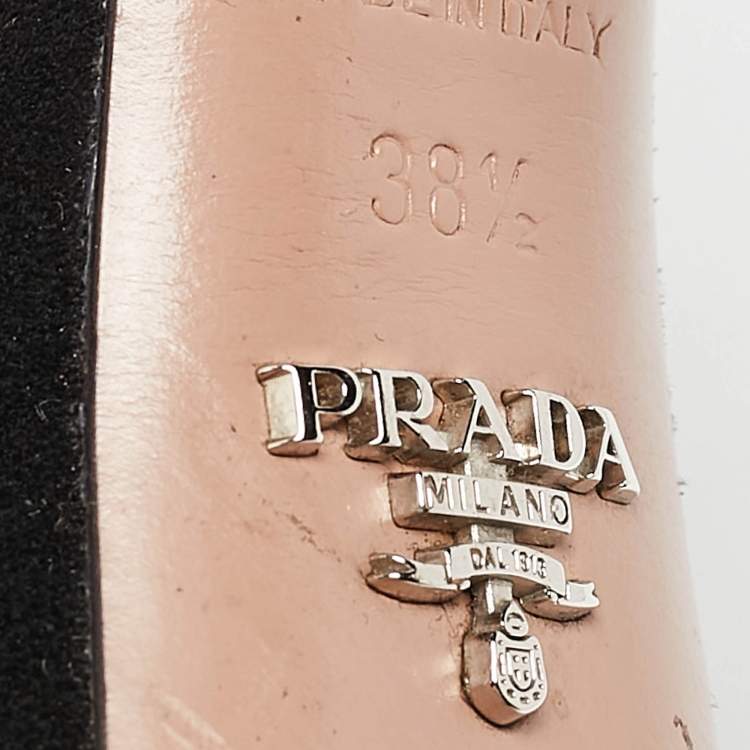 Pre Owned Prada Black Suede Platform Ankle Strap Sandals Size 38.5