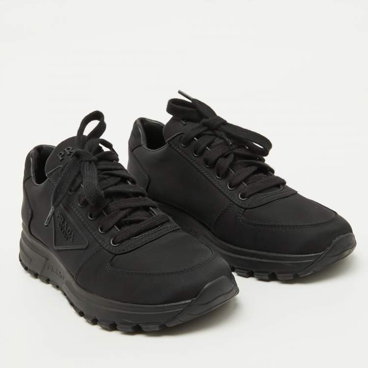 Pre Owned Prada Black Nylon Prax Logo Low Top Sneakers Size 37