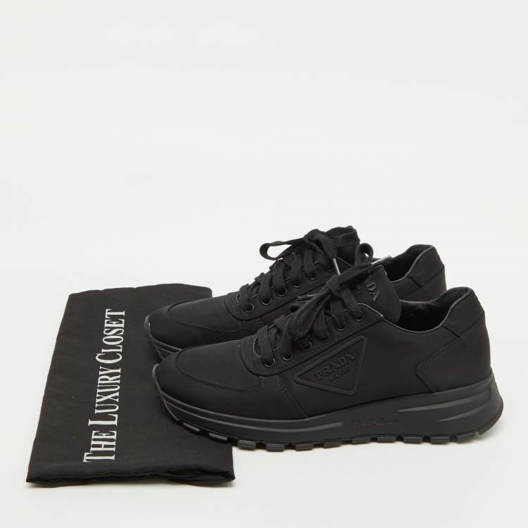 Pre Owned Prada Black Nylon Prax Logo Low Top Sneakers Size 37