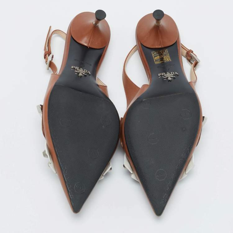 Pre Owned Prada Multicolor Leather Fringed Studded Slingback Pumps Size 37