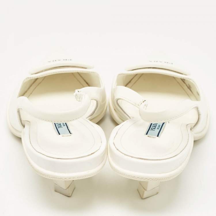 Pre Owned Prada White Patent Leather Bow Slingback  Pumps Size 40