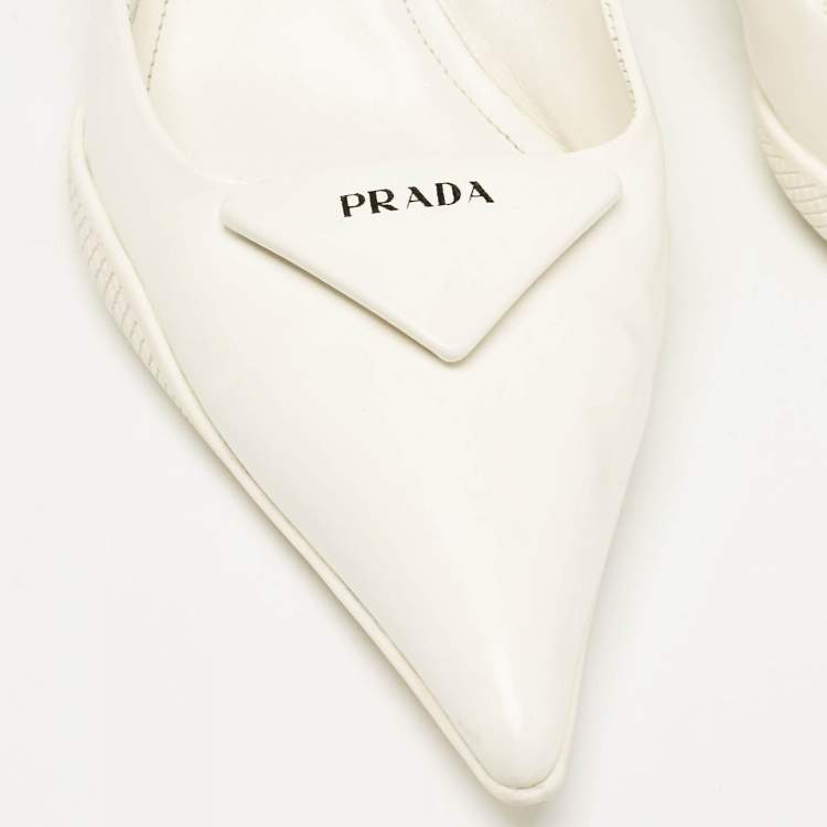 Pre Owned Prada White Patent Leather Bow Slingback  Pumps Size 40