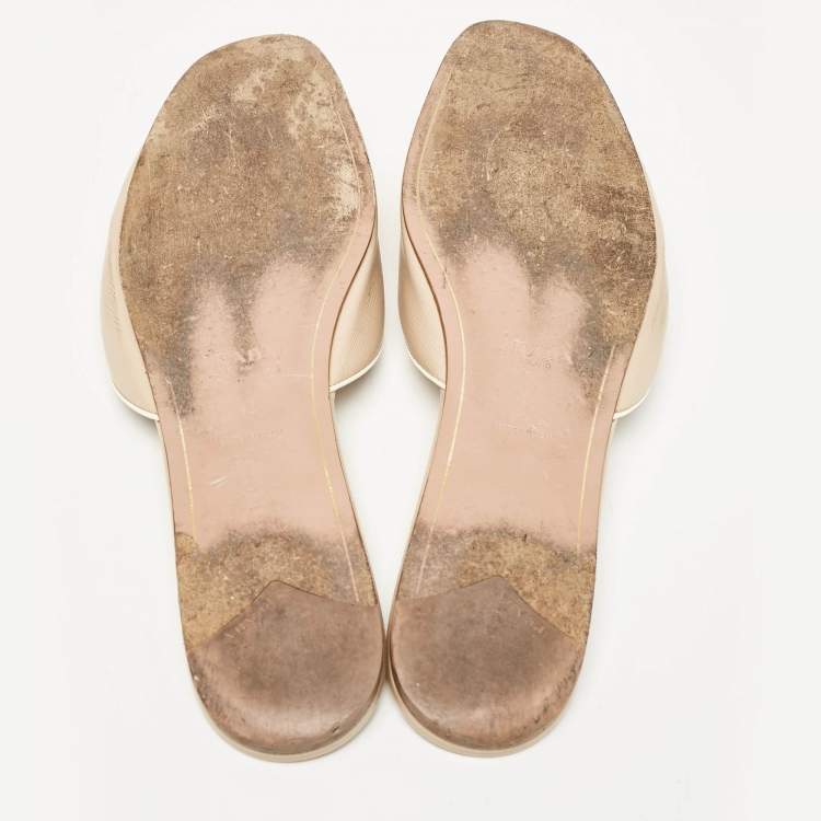 Pre Owned Prada Beige Patent Leather Peep Toe Flat Mules Size 42