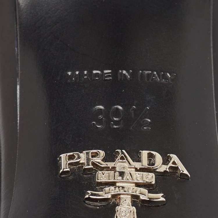 Pre Owned Prada Black Leather Bow  Slides Sandals Size 39.5