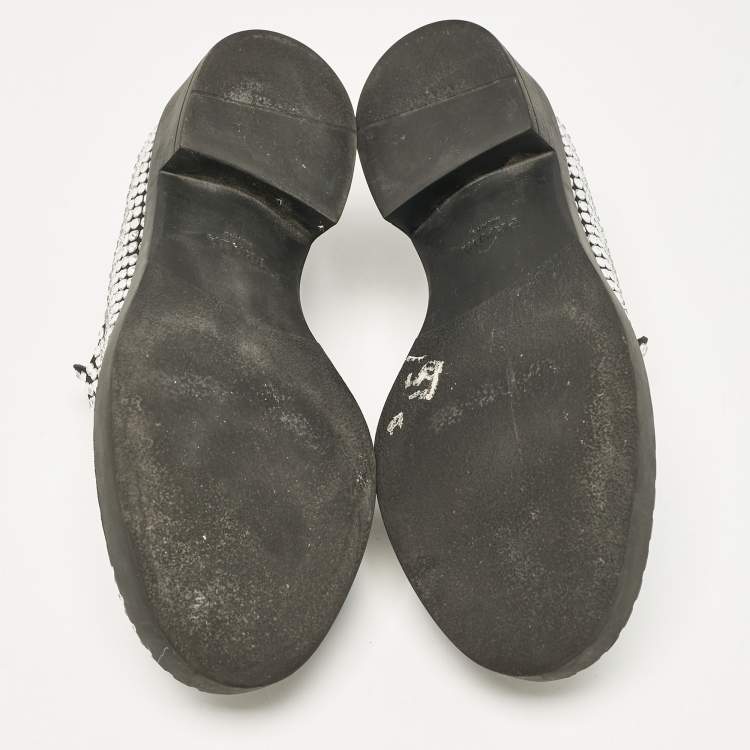 Pre Owned Prada Black Satin Crystals Slip On Loafers Size 36
