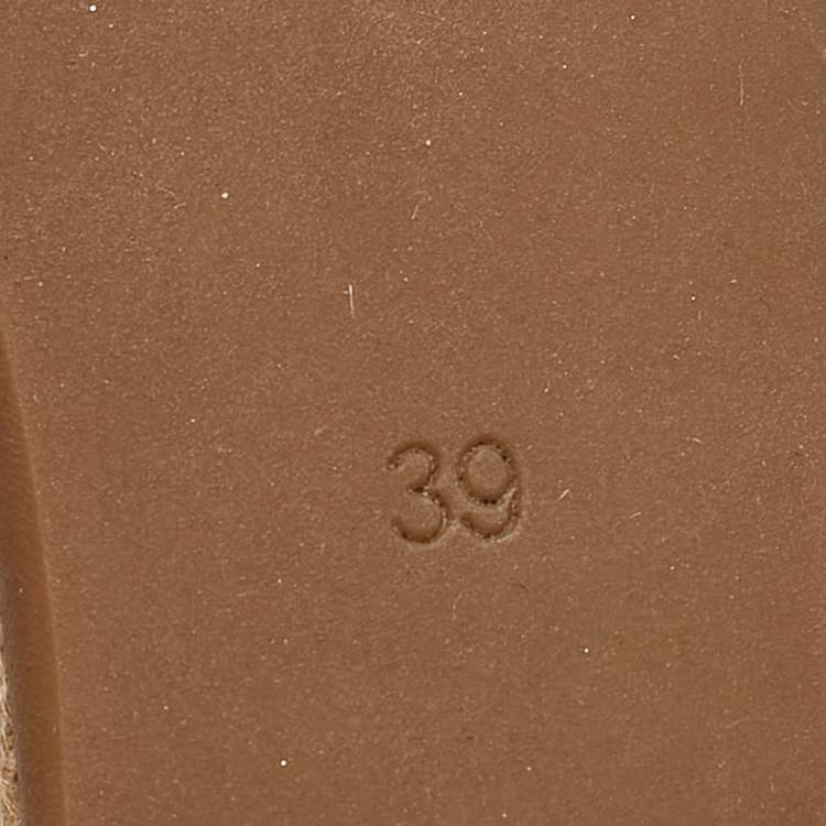 مملوكة مسبقًا Prada Gold Leather Espadrille Platform Wedge Ankle Strap Sandals Size 39