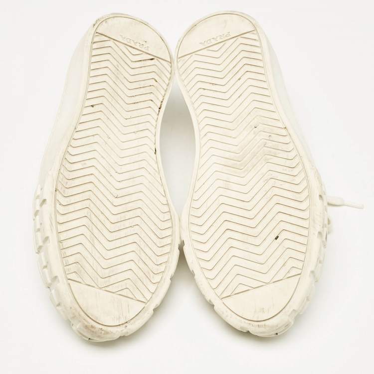 Pre Owned Prada White Canvas Cassetta Lace Up Sneakers Size 38