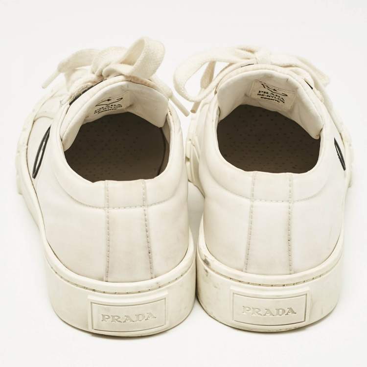 Pre Owned Prada White Canvas Cassetta Lace Up Sneakers Size 38