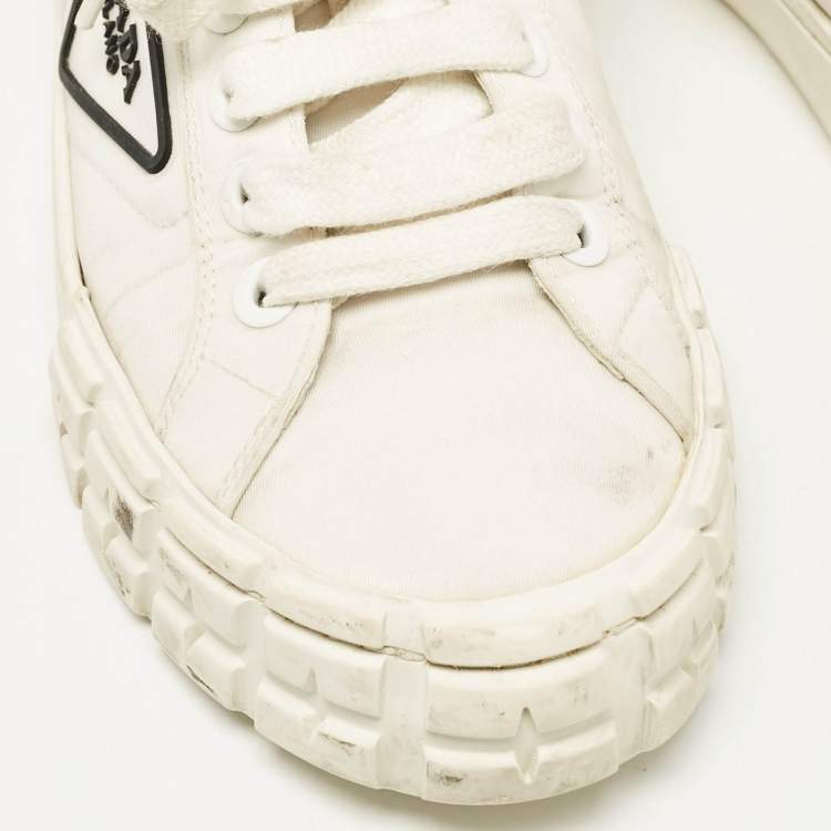Pre Owned Prada White Canvas Cassetta Lace Up Sneakers Size 38