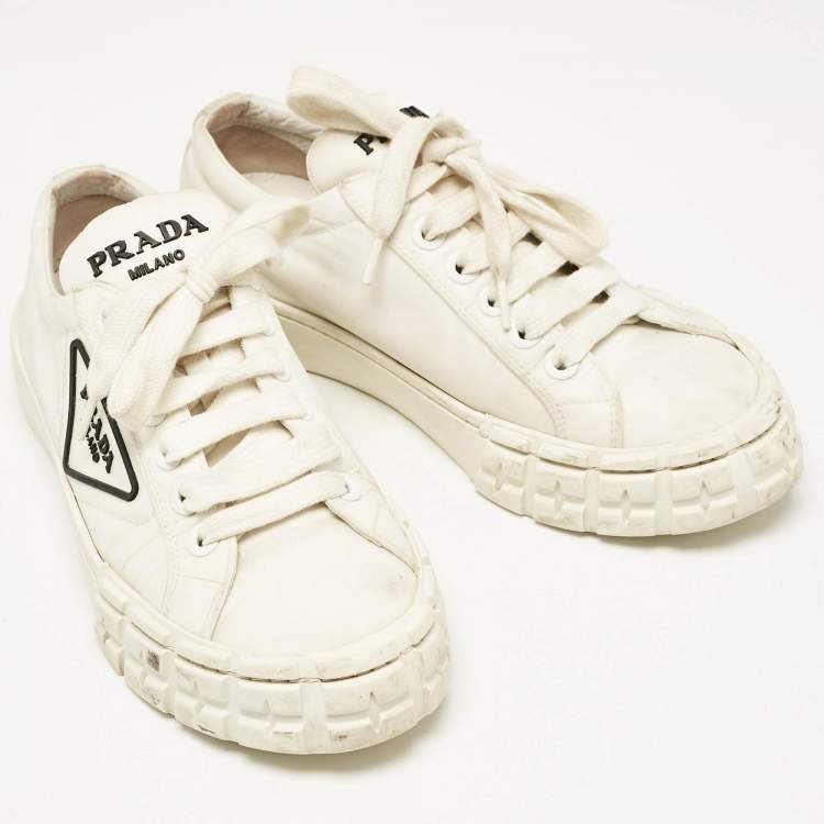Pre Owned Prada White Canvas Cassetta Lace Up Sneakers Size 38