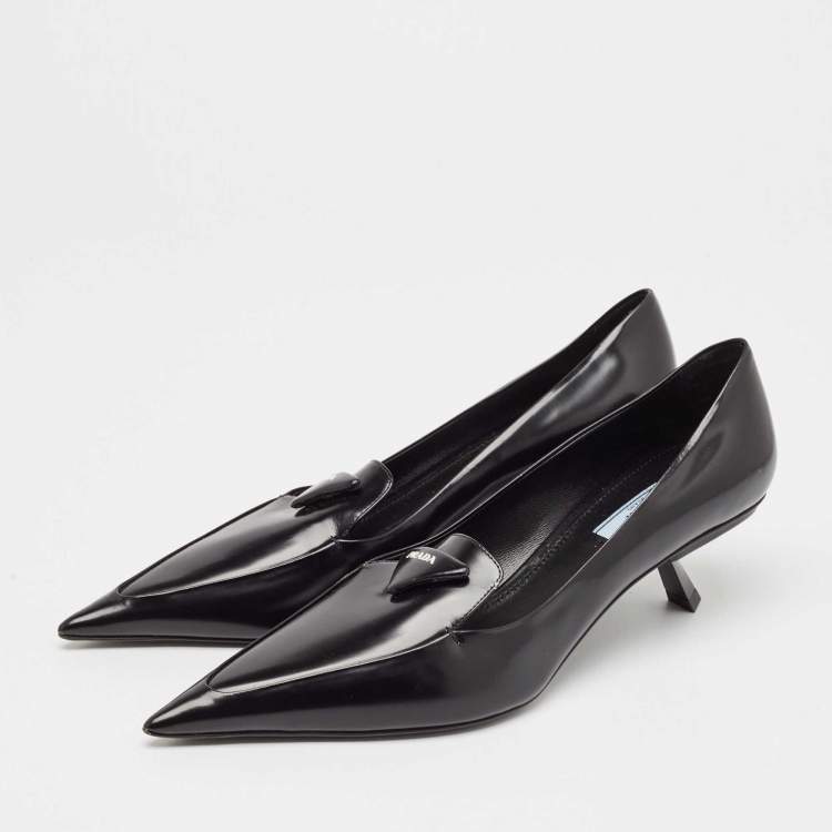 Pre Owned Prada Black Leather Bow Pointed Toe Pumps Size 40