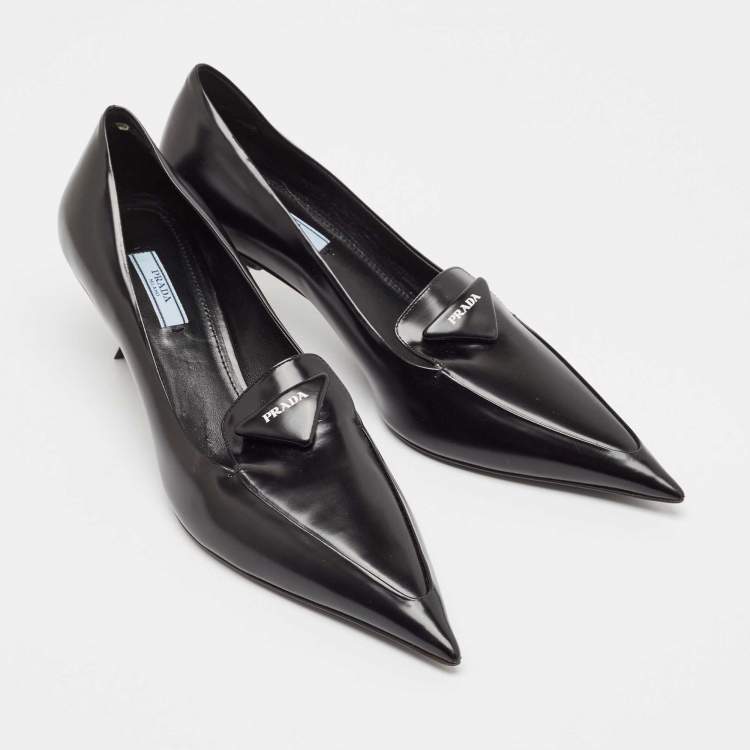 Pre Owned Prada Black Leather Bow Pointed Toe Pumps Size 40