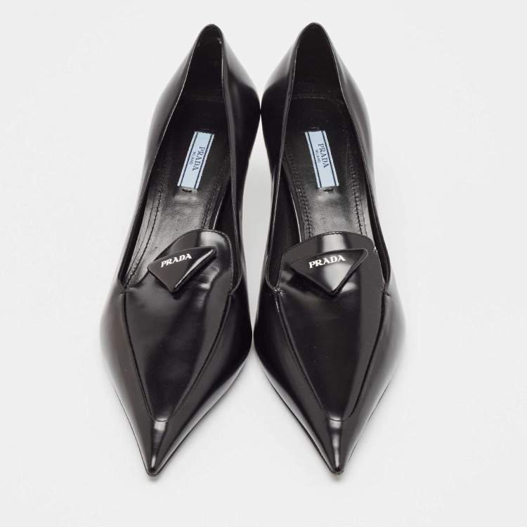 Pre Owned Prada Black Leather Bow Pointed Toe Pumps Size 40