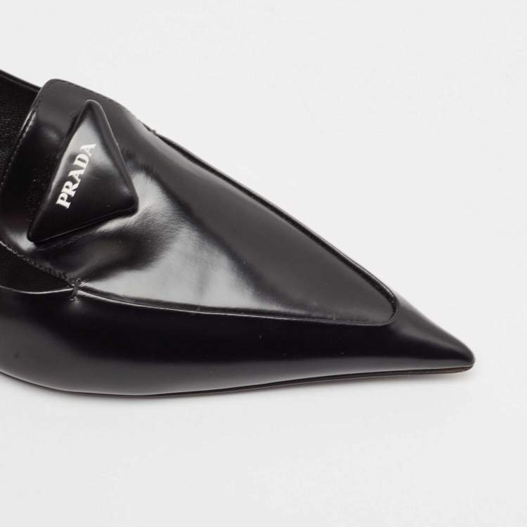 Pre Owned Prada Black Leather Bow Pointed Toe Pumps Size 40