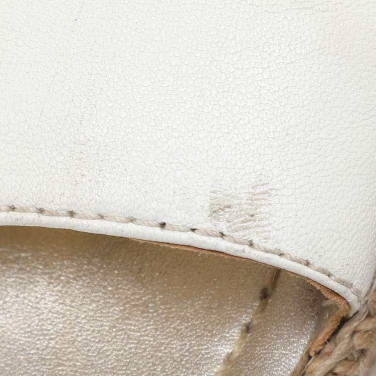 Pre Owned Prada White Leather Open Toe Platform Espadrille Flats Size 40