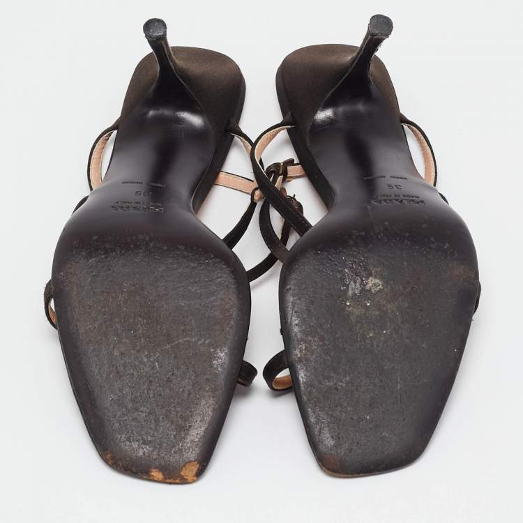 Pre Owned Prada Brown Satin Ankle Strap Sandals Size 39