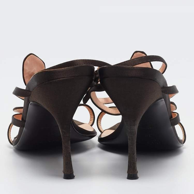 Pre Owned Prada Brown Satin Ankle Strap Sandals Size 39