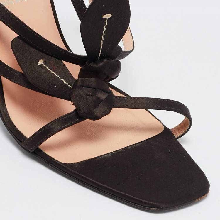 Pre Owned Prada Brown Satin Ankle Strap Sandals Size 39