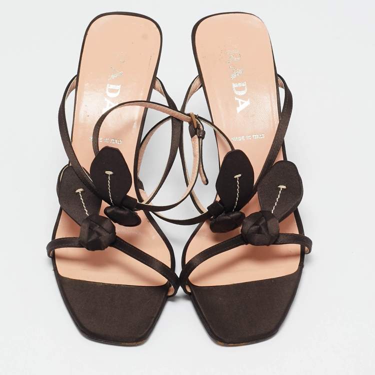 Pre Owned Prada Brown Satin Ankle Strap Sandals Size 39