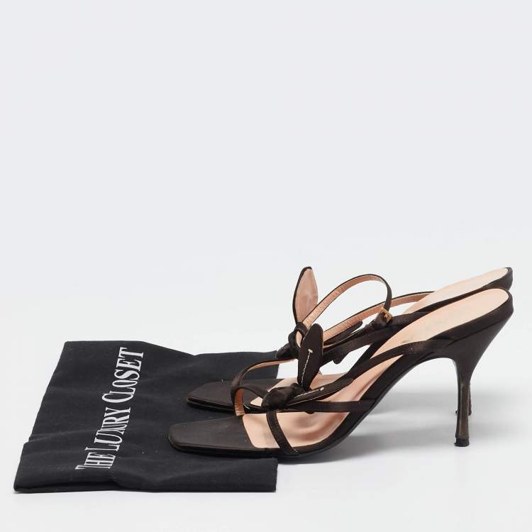 Pre Owned Prada Brown Satin Ankle Strap Sandals Size 39