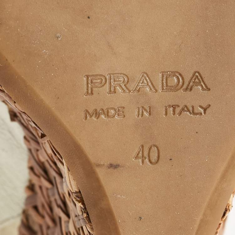 Pre Owned Prada White Leather Platform Wedge Ankle Strap Sandals Size 40