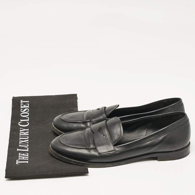 Pre Owned Prada Black Leather Slip On Loafers Size 38.5