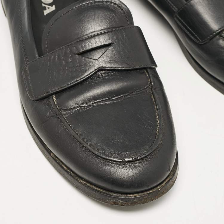 Pre Owned Prada Black Leather Slip On Loafers Size 38.5