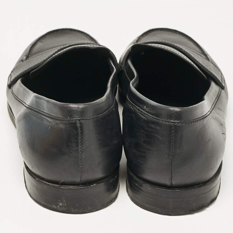 Pre Owned Prada Black Leather Slip On Loafers Size 38.5