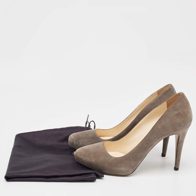 Pre Owned Prada Grey Suede Platform Pumps Size 37.5