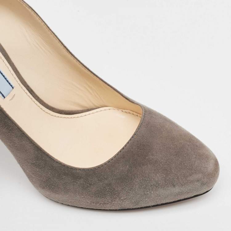 Pre Owned Prada Grey Suede Platform Pumps Size 37.5