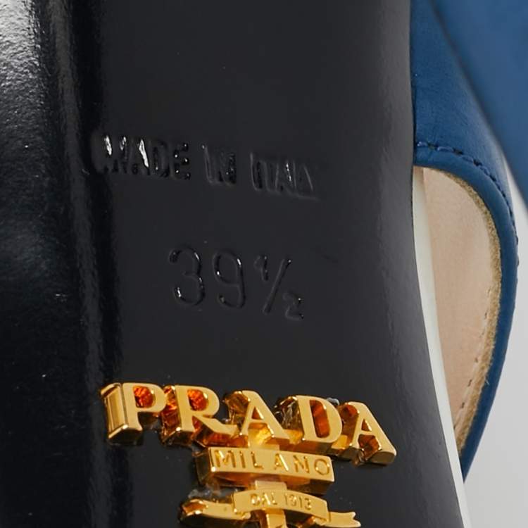 Pre Owned Prada Blue/White Leather Ankle Strap Sandals Size 39.5