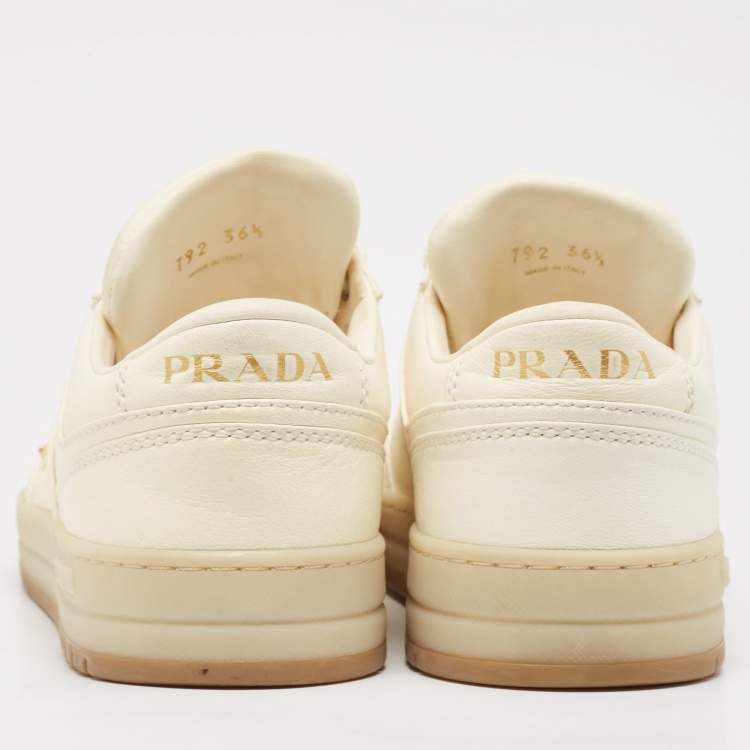 Pre Owned Prada Cream Leather Lace Up Sneakers Size 36.5