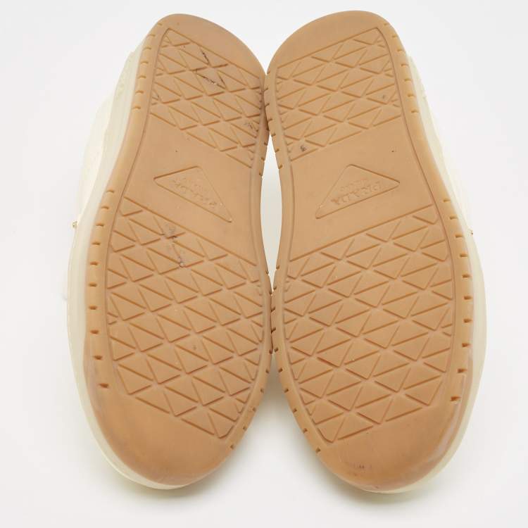 Pre Owned Prada Cream Leather Lace Up Sneakers Size 36.5