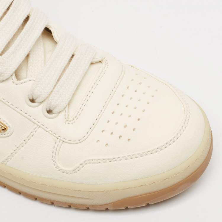 Pre Owned Prada Cream Leather Lace Up Sneakers Size 36.5