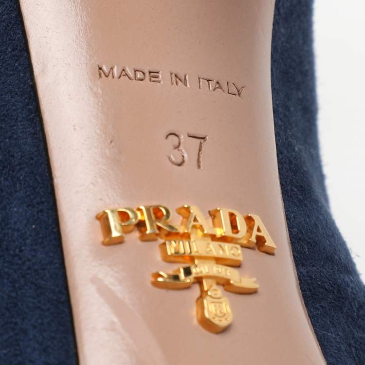 Pre Owned Prada Blue Suede Mary Jane Pumps Size 37