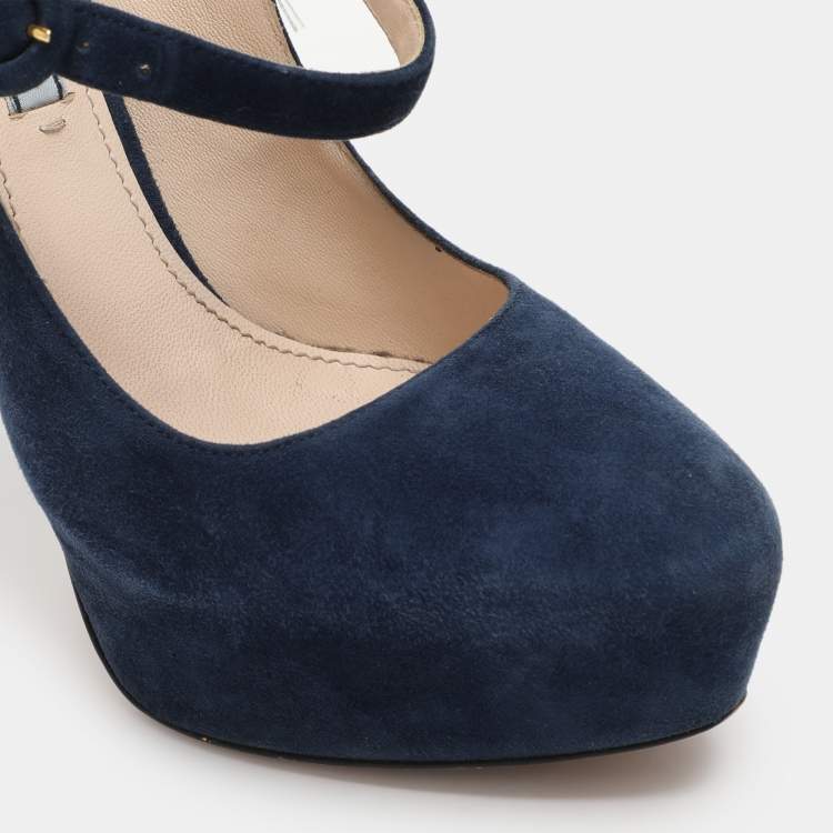 Pre Owned Prada Blue Suede Mary Jane Pumps Size 37