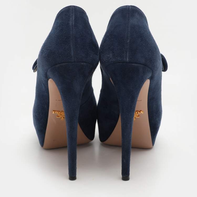 Pre Owned Prada Blue Suede Mary Jane Pumps Size 37