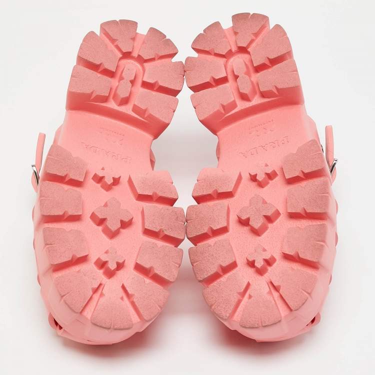 Pre Owned Prada Pink Rubber Monolith Sandals Size 37