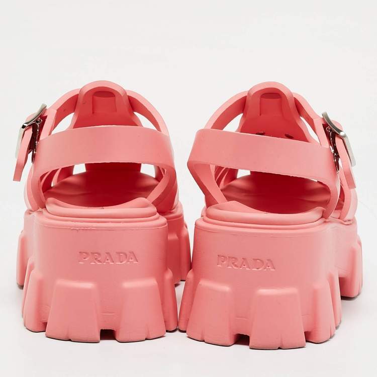 Pre Owned Prada Pink Rubber Monolith Sandals Size 37