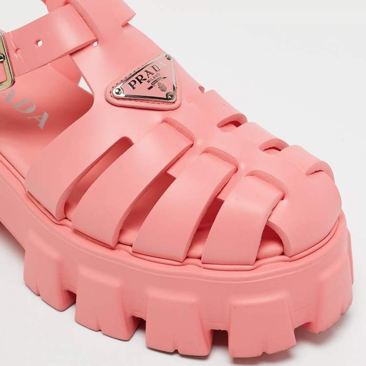 Pre Owned Prada Pink Rubber Monolith Sandals Size 37