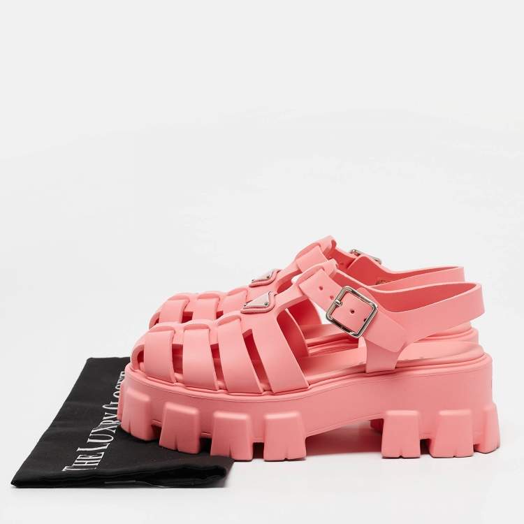 Pre Owned Prada Pink Rubber Monolith Sandals Size 37