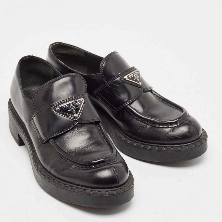 Pre Owned Prada Black Patent Leather Platform Loafers Size 38