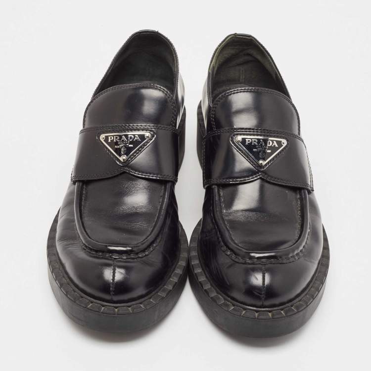Pre Owned Prada Black Patent Leather Platform Loafers Size 38
