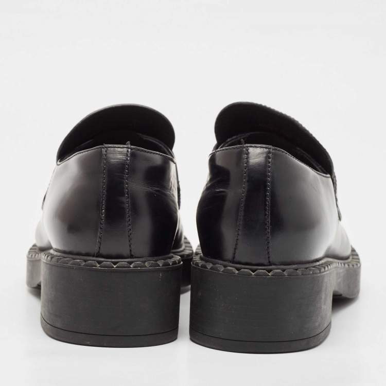 Pre Owned Prada Black Patent Leather Platform Loafers Size 38