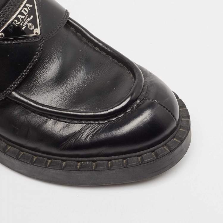 Pre Owned Prada Black Patent Leather Platform Loafers Size 38
