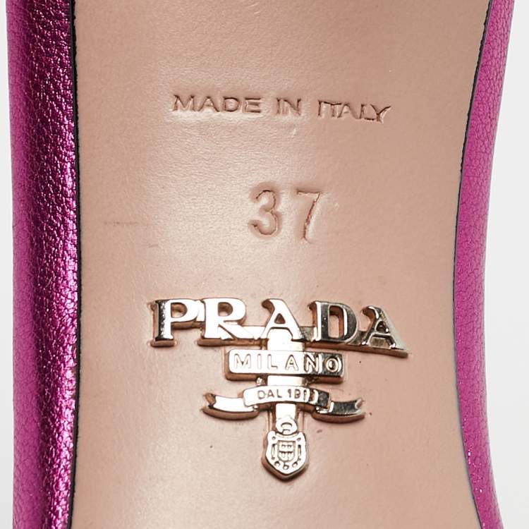 Pre Owned Prada Metallic Pink Leather Slide Sandals Size 37