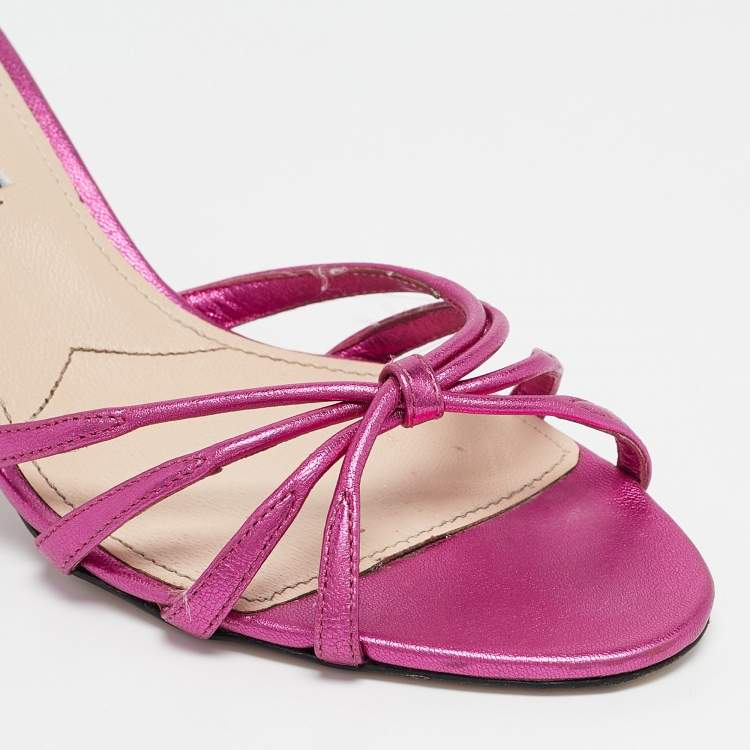 Pre Owned Prada Metallic Pink Leather Slide Sandals Size 37