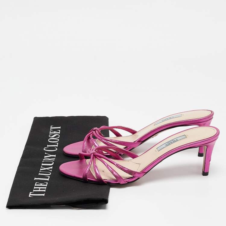 Pre Owned Prada Metallic Pink Leather Slide Sandals Size 37